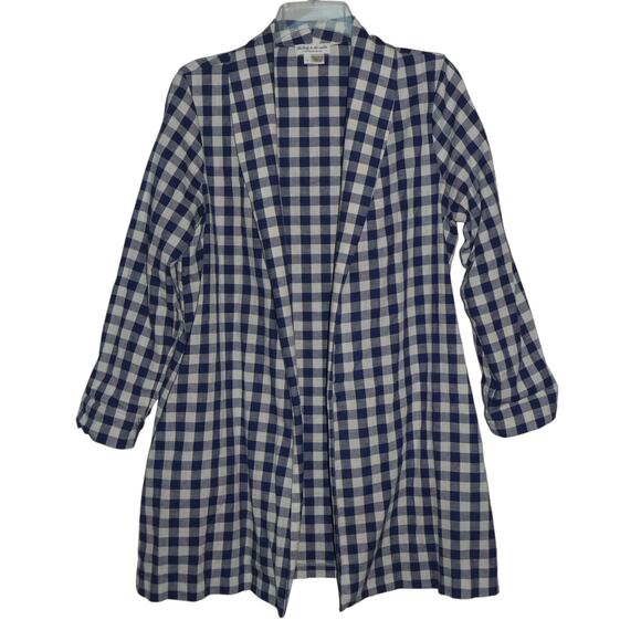 Anthropologie The Lady & The Sailor Gingham Jacket Open Blazer Pockets 2 S/M - Picture 3 of 9